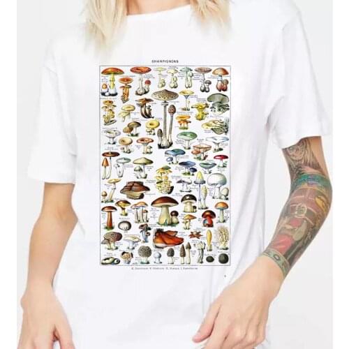 Vintage Mushroom Print Vintage Fashion T-Shirt Women Oversized Cute Aesthetic Street Style Tee Tumblr Shirt Grunge Clothes