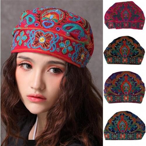 Women Mexican Style Ethnic Vintage Embroidery Flowers Bandanas Red Print Hat шапка женская меховая Winter Hats For Women