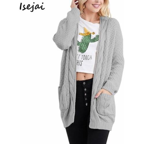 Long Sleeve Twist Cardigans Women Knitted Sweater Women Pockets Cardigan Long Coat