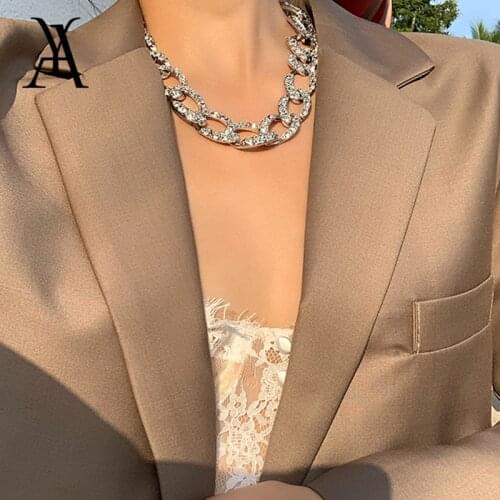 Hip Hop Crystal Cuban Link Choker Necklace Collar Punk Big Thick Chain Necklace Women Chunky Statement NecklacePunk Jewelry