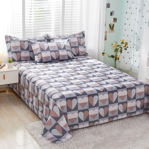1pcs 100% Cotton Bed Sheet Cute Love Printed Double Top King Sheets Pure Cotton Single Size Kids Bed Linen (No Pillowcase)