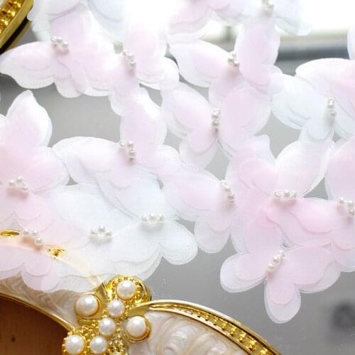 10Pcs Sewing Flower Lace Appliques Pearl Stereo Butterfly Lace Patch Jewelry DIY Material Dress Decoration Accessories 3.5X4cm