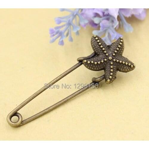 10pcs/lot Alloy Antique Bronze Vintage Flower Brooch Safety Pins For Garment Accessories Scarf Clip pins Length:55mm (K02072)