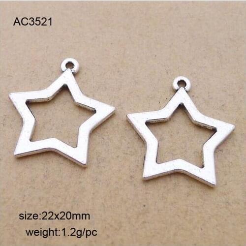 25pcs 22x20mm Alloy Star Charms Pendants Vintage Silver Fashion Charm Pendant