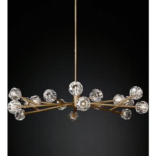 American Post Modern RH Loft Led G4 Chandelier Living Room Copper Led Chandelier Lighting Foyer Crystal Lampshades Suspend Lamp