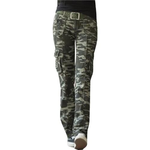 Outdoor Sports Hiking Climbing Training Straight Military Tactical Pants Womens Multi-Pocket Camouflage Loose Trousers Overalls