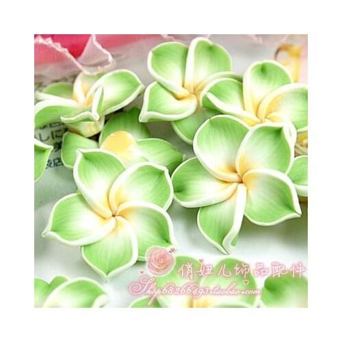 Sale!30Pcs Color Light Green Loose 3D Polymer Clay Beads Flower/Plumeria rubra Design For DIY Jewelry Making