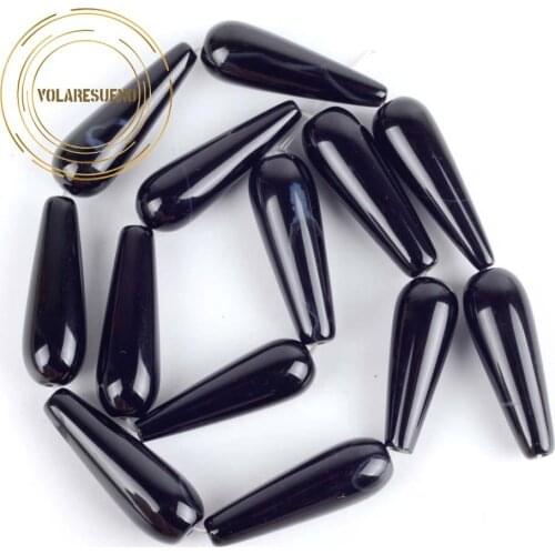 Natural Water Drop Shape Black Agates Stone Beads For Jewelry Making Needlework Diy Bracelet Necklace Accessories 10x30mm 15
