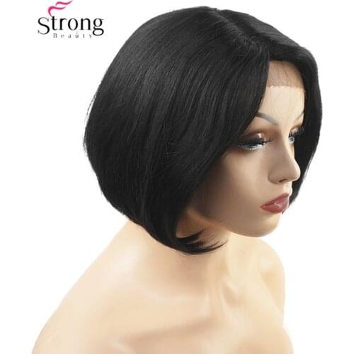 Human Hair Natural black Blend Short Lace Front Wig Bob Side Part Wig For Black Women
