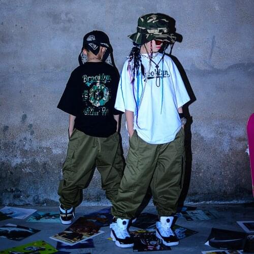 2021 Children Jazz Modern Dance Costumes Short Sleeved Loose Pants Suit Hip Hop Dancing Clothes Performance Stage Wear DQS7300