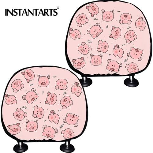 INSTANTARTS Cute Pig Pattern Neck Pillows Cushion Covers Durable Car Seat Headrest Cover for Child Kids Soft Protective Case