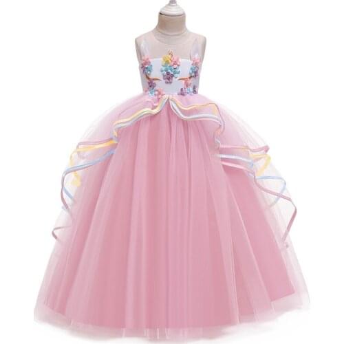 Children Clothing Unicorn Party Girl Knee-Length Cosplay Dress Lace Flower Print Dress For Girl Kids Formal Costume For Wedding