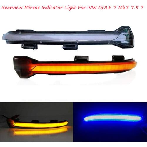 For VW Volkswagen Golf 7 Mk7 7.5 7 Car Bule+Amber LED Dynamic Turn Signal Lamp Side Wing Rearview Mirror Indicator Light
