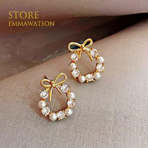 Elegant Celebrity Metal Inlaid Pearl Earrings For Woman Fashion Jewelry 2021 New Luxury Wedding Party Girls Unusual Earrings