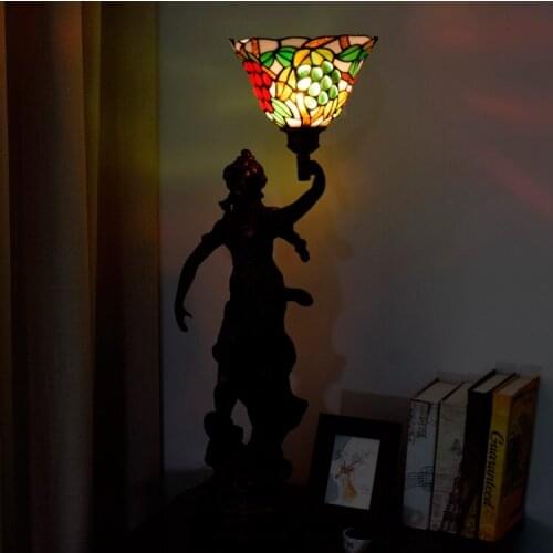 European Creative graper girl angel goddess LED light Tiffany stained glass living room dining room bedroom bedside table lamp