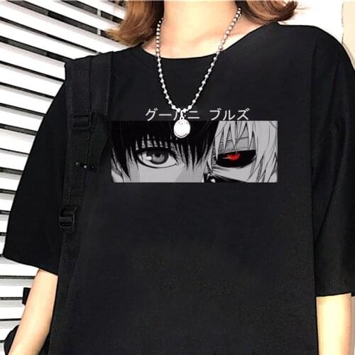 Summer Japanese anime goth Tokyo Ghoul eye print t-shirts Harajuku casual dark goth tops-tee simple chic aesthetic women T-shirt