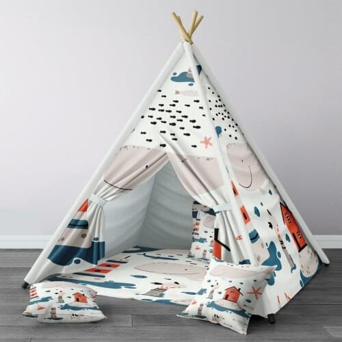 Play Tent for Kids Wigwam Portable Indoor Playground Tents Children Bedrooms White Sea Whale House Model 1340