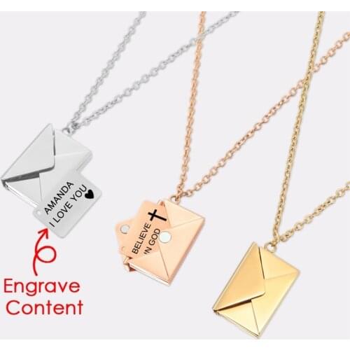 Customized Personality Stainless Steel Pendant Necklace Envelope Engraved Letter Valentines Day Gifts for Women Girl Girlfriend