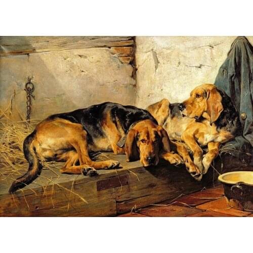 Dogs Oil Painting Animal Modern Art on Canvas Two Mighty Dogs Sitting Together Painting for Home Decor Hand Painted 100