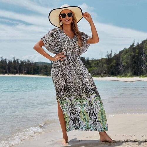 Beach Caftan Swimsuit Cover Up Print Chiffon Pareo Women Robe Plage Swimwear Dress Sexy Sarong Tunic