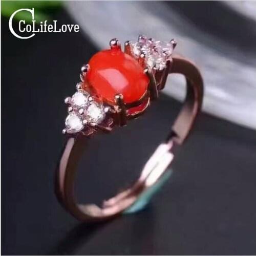 Classic red coral ring for woman 5mm*7mm natural aqua coral silver ring solid 925 silver precious coral ring gift for woman