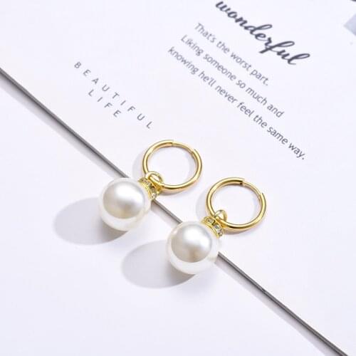 Circle Stainless Steel Hoop Earrings for Women Big Pearl Round Gold Silver Color Earrings Wrap Rhinestone Crystal Jewelry Bijoux