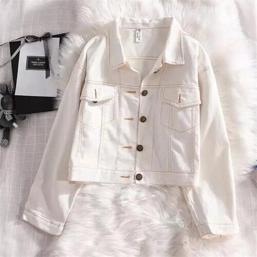 2021 Spring Autumn New Denim Womens Coat Vintage short Jeans Jacket Loose Basic Coat White Black Casual Outwear abrigos mujer