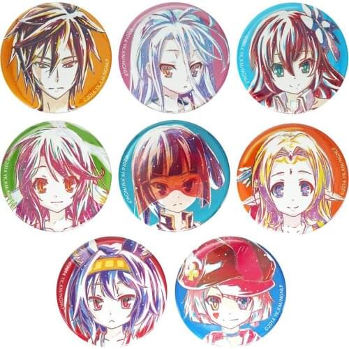 COSSUN No Game No Life Anime Badge Sora Shiro Stephanie Dola Jibril Kurami Zell Fiel Nirvalen Izuna Tet Metal Badge Brooch Pins