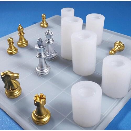 International Chess with Chess Board Silicone Mold UV Expoxy Resin Silicon Mold DIY Chess Board Games Checkers Puzzle Game Mold