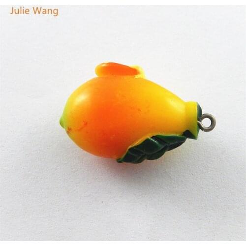 Julie Wang 5PCs Mini Resin Charms Vivid Mango Shape Pendants Handmade Hanging Zipper Gift Bracelet Handcrafts Accessory51566