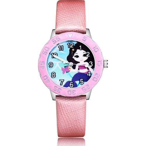 Fashion Cute Mermaid Style Childrens Watches Kids Student Girls Boys Quartz Leather Wrist Watch Clcok JM93