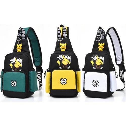 Pikachu Youth Messenger Bag Mens and Womens Chest Bag Pokemon Shoulder Bag Messenger Bag Canvas Sports Large Capacity
