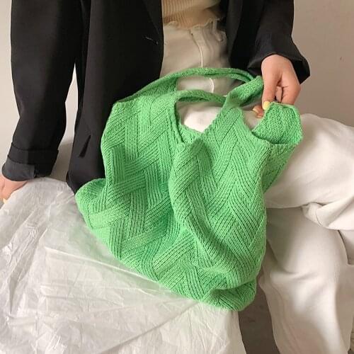 New Wool Knitted Shoulder Shopping Bag for Women Vintage Fashion Cotton Cloth Girls Tote Shopper Bag Large Female Handbag