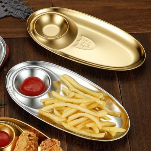 Stainless Steel Dumpling Polished Easy Clean Home Dip Grid Oval Shape Food Storage Snack Tray Durable Restaurant Dining Room