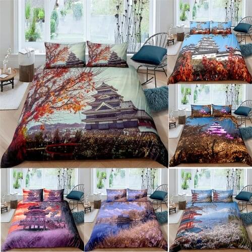 Pavilion 3D Scenery Fantasy Bedding Set Retro Leaves Full Single Queen King Double Size Duvet Cover Sets with Pillowcase 2/3Pcs