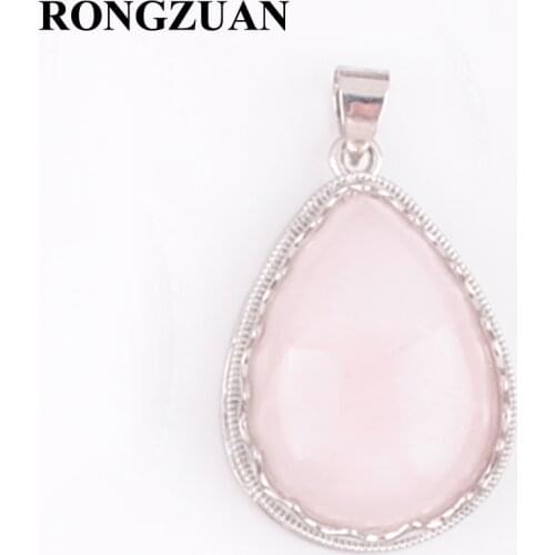 Natural Stone Pendants Jewelry women Gift Rose Quartzs Water Drop Shape Dangle Pendant Necklace Silver plated Chain 18" TN3714
