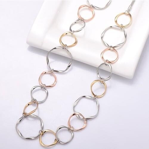 Mix Colors Long Necklace Women Gold Elegant Maxi Chains Multi-size Circles Necklace mujer Statement Jewelry dropshipping 2018