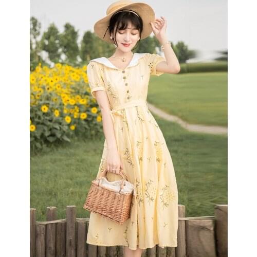 Summer New Style Female Dress Japanese Girl Department Rural Wind Dress Retro Embroidered Doll Gets Fairy In Long Dress