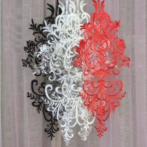 1 Piece Large Lace Applique White Ivory Black Mesh Lace Trims Lace Collar Wedding Dress Accessories DIY Craft 61*28cm