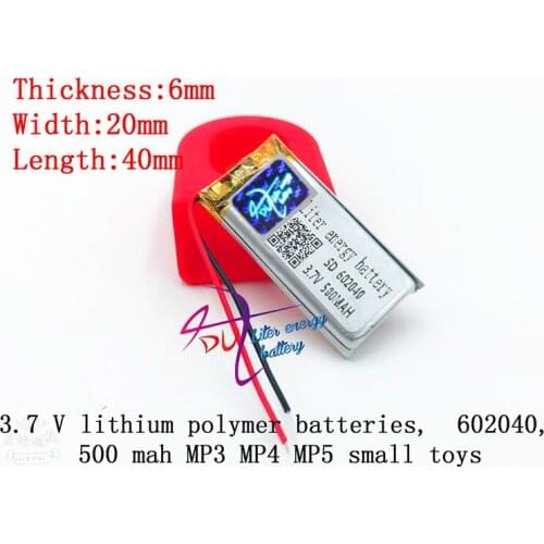 10pieces/lot) 602040 500mah lithium-ion polymer battery quality goods quality of CE FCC ROHS certification authority