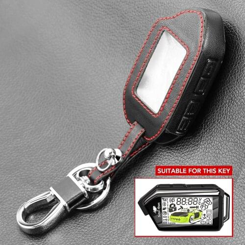 2-Way LCD Keychain Remote 100% Leather Case Cover for Car Alarm System Sher-khan Mobicar A Mobicar B Key Protect Shell