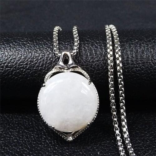 2021 Fashion Flower Stainless Steel Natural Stone Chain Necklace for Women Silver Color Necklace Jewelry bijoux femme N4522S04