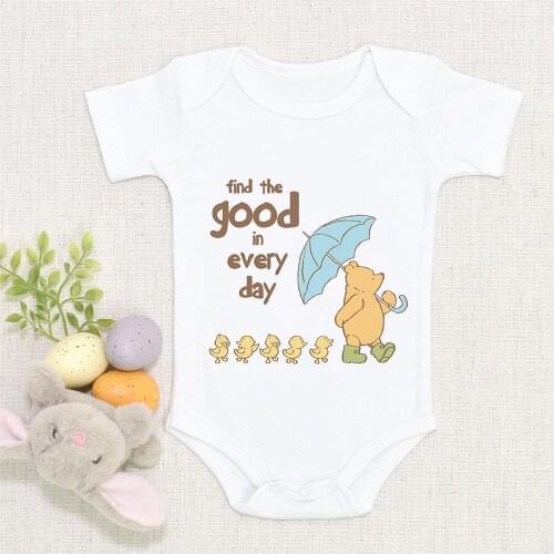 2021 Unisex New Born Baby Boy Clothes Bodysuits Cartoon Pooh Bear Winnie Baby Girl Clothes White Clothing Roupa De Bebe
