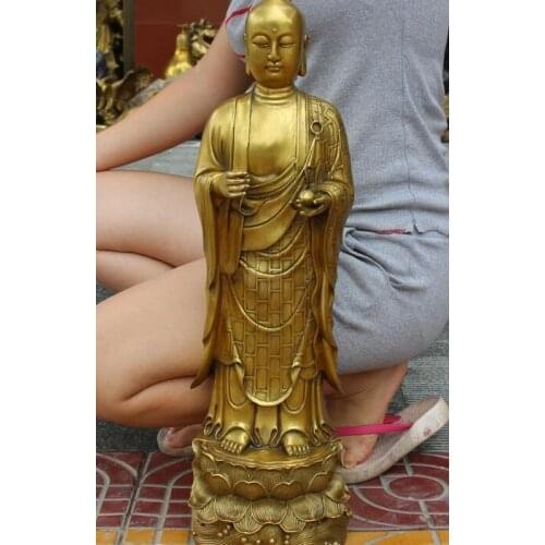24" Chinese Buddhism Pure Bronze Tang Seng San Zang Ksitigarbha Buddha Statue