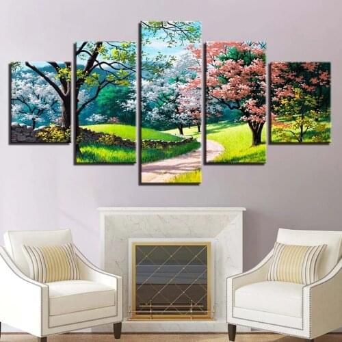Flower Tree Spring Scenery 5 Pieces Canvas Painting Modular Modern Poster Wall Art Hd Print Picture Living Room Home Decor