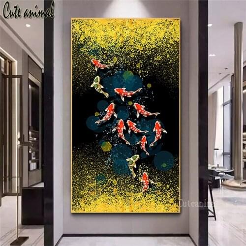 5D Diamond Painting Full drill Square round Fish carp koi abstract golden DIY Diamond Embroidery Diamond Mosaic Kit decoration