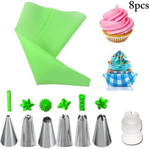 8PCS Silicone Pastry Bag Tips DIY Cake Icing Piping Cream Cake Decorating Tools Reusable Pastry Bags Nozzle Set Baking Tools