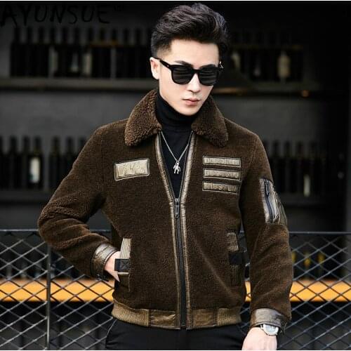 AYUNSUE Sheep Shearing Real Fur Coat Men Winter Jacket 100% Wool Fur Coats Leather Jacket Men Clothes 2020 Overcoat YM192 KJ4961
