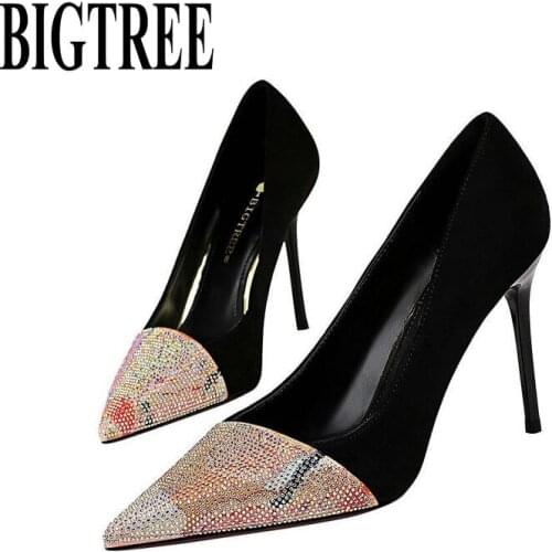 BIGTREE Patchwork Lady Dress Shoes Womens Pumps Sexy Crystal Festival Party Wedding Shoes Formal Pumps Career Female High Heels