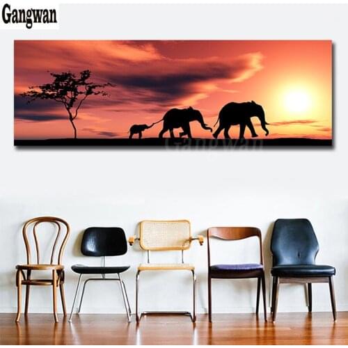 Large diy Diamond Painting 5d Cross Stitch African elephant Style Scenery Mosaic full square round diamond Embroidery Rhinestone
